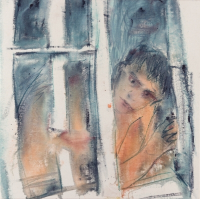 V okne (možno autoportrét na verande v Rastislaviciach)